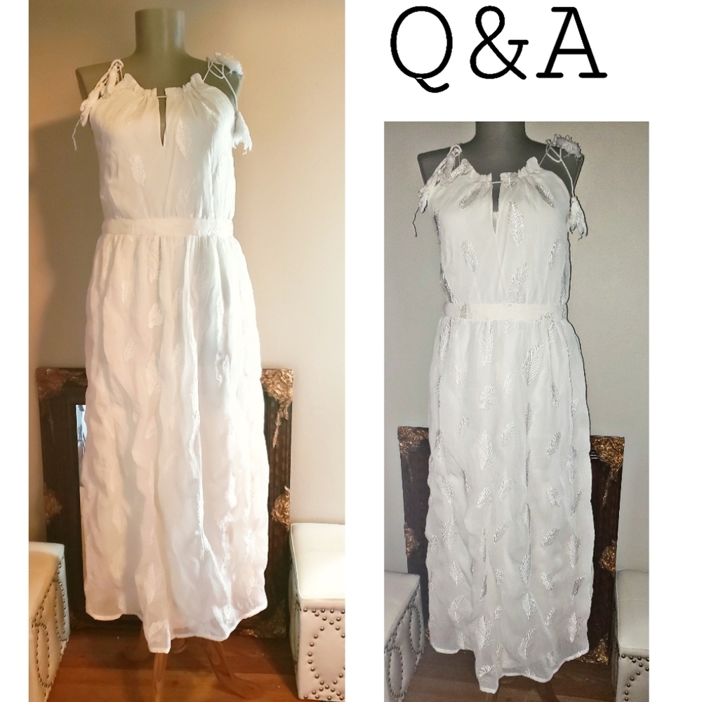 😍 Q&A white chiffon leaf embroidered dress.